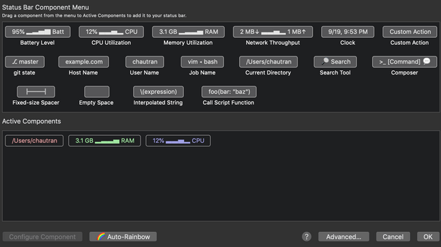 status bar iterm